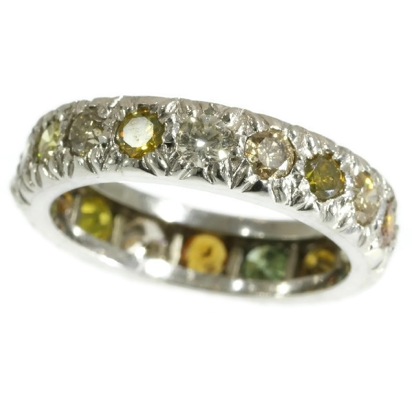 French estate platinum eternity band with fancy color diamonds